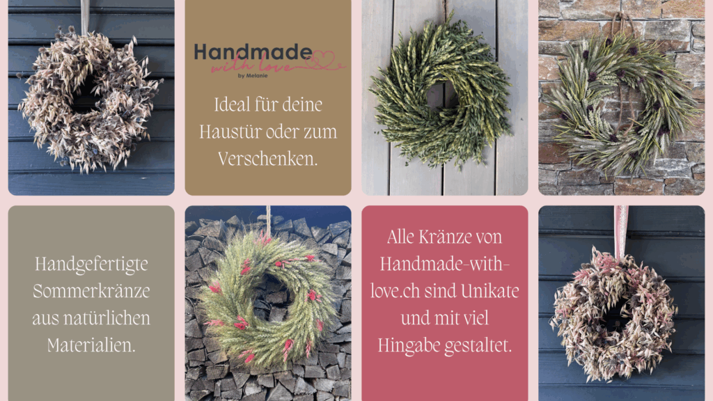 Handgemachte Sommer-Kränze von Handmade with love by Melanie.
Natürlichkeit Schönheit für dein Zuhause.